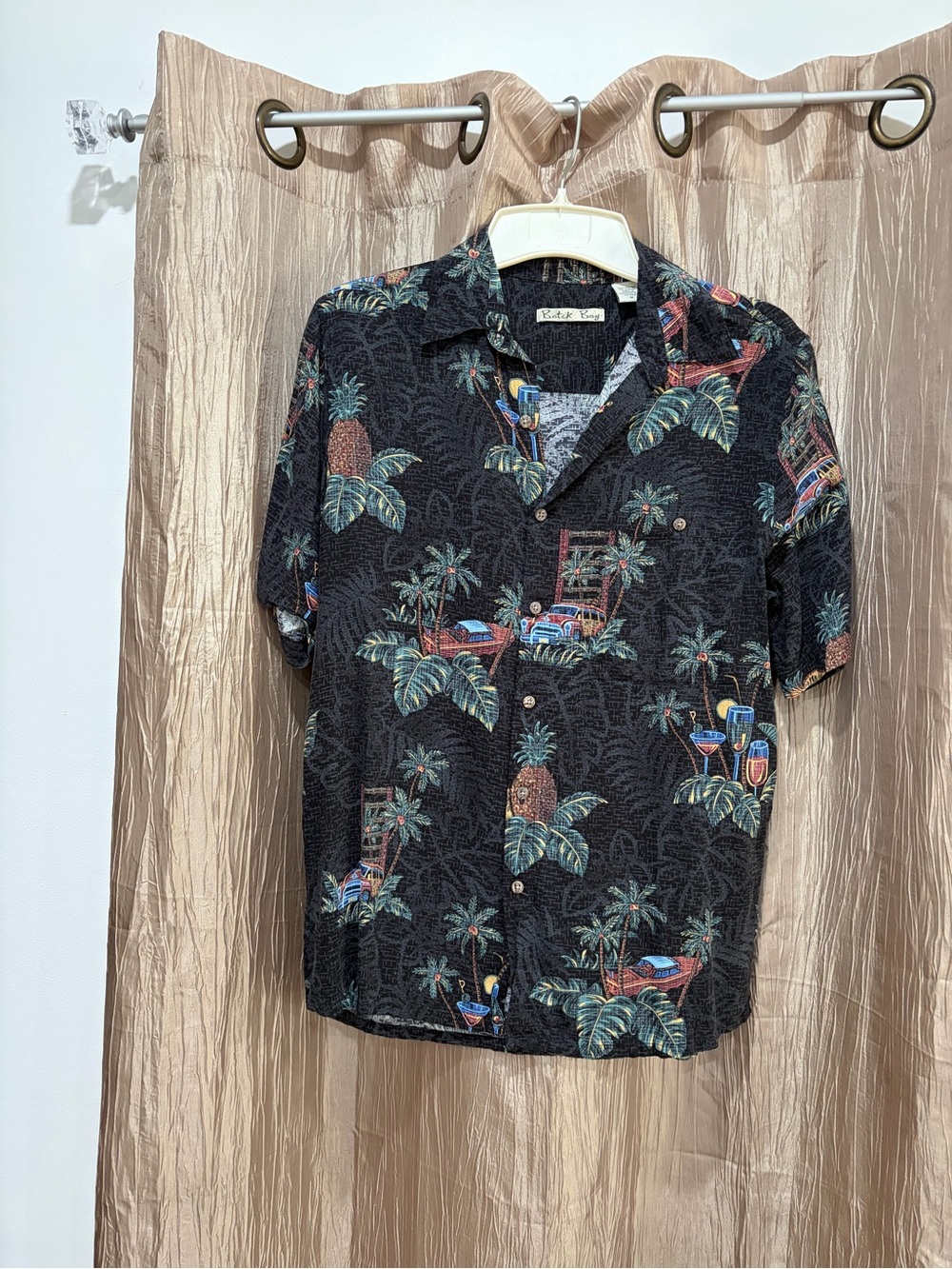 Tropical Print Short-Sleeve Button-Up Shirt - Black